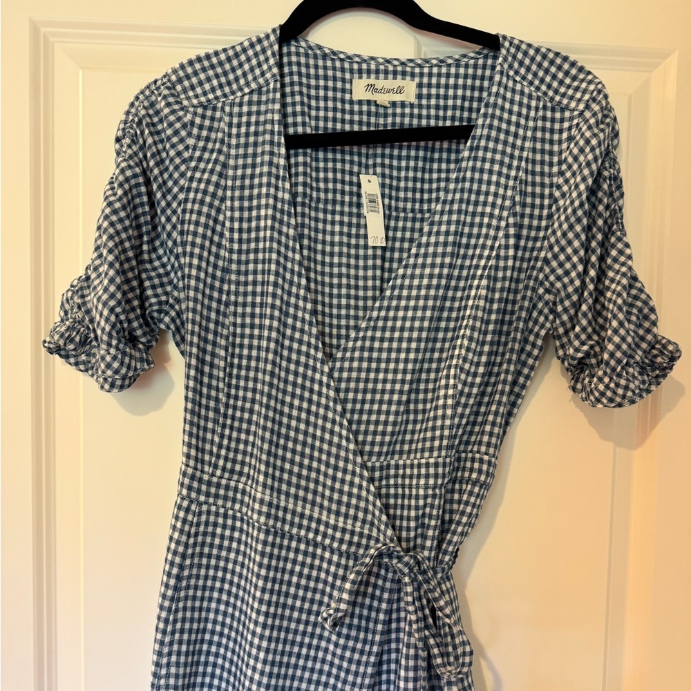 Madewell Blue Gingham Wrap Dress